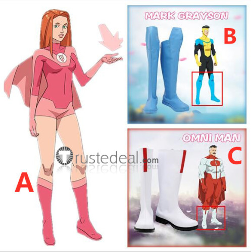 Invincible Mark Grayson Omni Man Atom Eve Halloween Blue Red White Cosplay Shoes Boots