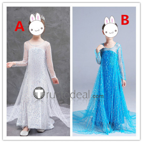 Frozen Disney Princess Little Elsa Kids Child Blue White Dress Cosplay Costumes