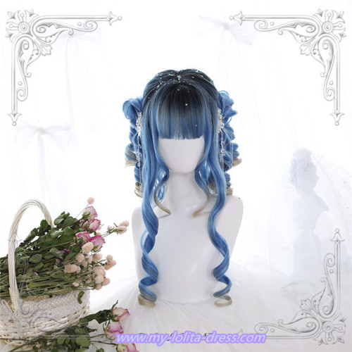 Blue Rome~Hair End Gradient 60cm Long Curls Lolita Wig