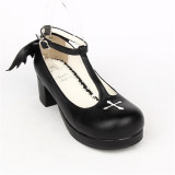 Angelic Imprint- Sweet T-shaped Straps Lolita Square Heel Shoes with Detachable Angel Wings