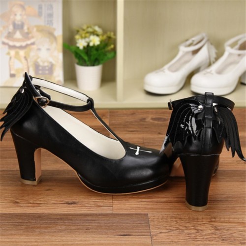 Angelic Imprint- Sweet T-shaped Straps Lolita Spike Heel Shoes with Detachable Angel Wings