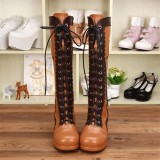 Angelic Imprint- Punk Style Lace-up Knee Lolita High Boots with Side Zip