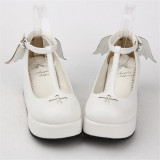 Angelic Imprint- Sweet T-shaped Straps Lolita High Platform Shoes with Detachable Angel Wings