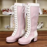 Angelic Imprint- Punk Style Lace-up Knee Lolita High Boots with Side Zip