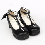 Angelic Imprint- Sweet T-shaped Straps Lolita Square Heel Shoes with Detachable Angel Wings