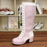 Angelic Imprint- Punk Style Lace-up Knee Lolita High Boots with Side Zip