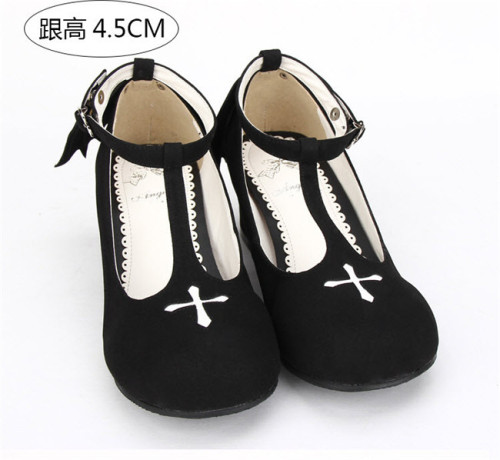 Angelic Imprint- Sweet T-shaped Straps Lolita Square Heel Shoes with Detachable Angel Wings