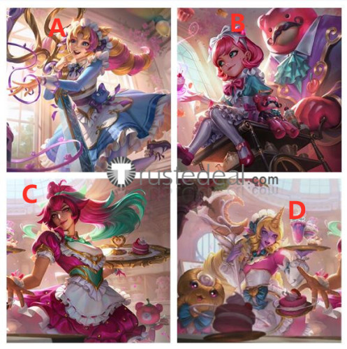 League of Legends LOL Cafe Cuties New Skin Annie Soraka Sivir Gwen Pink Blonde Green Cosplay Wigs