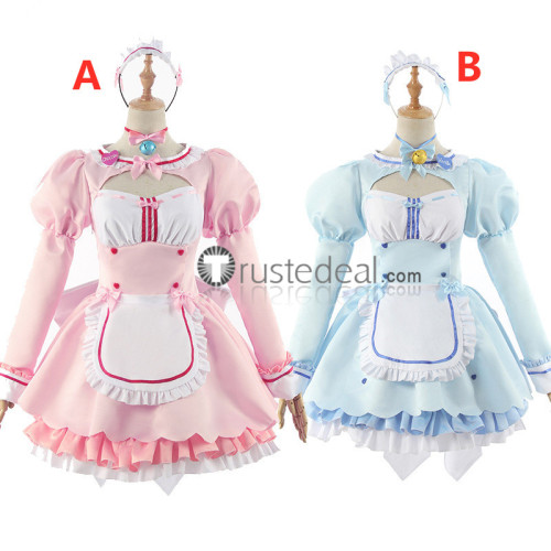 Nekopara Chocola and Vanilla Blue Pink Lolita Maid Cosplay Costumes