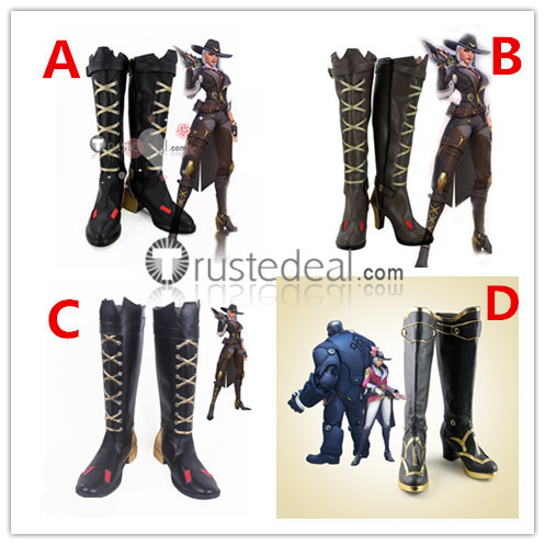 Overwatch Ashe New Hero Black Red Brown Cosplay Boots Shoes