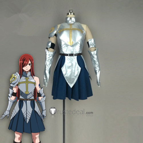 Fairy tail anime blue long haired erza scarlet serious woman wearing  samurai armor