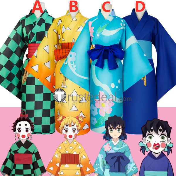 Kimetsu no Yaiba Demon Slayer District Arc Tanjiro kamado Zenitsu Agatsuma Inosuke Hashibira Female Version Kimono Cosplay Costumes 2