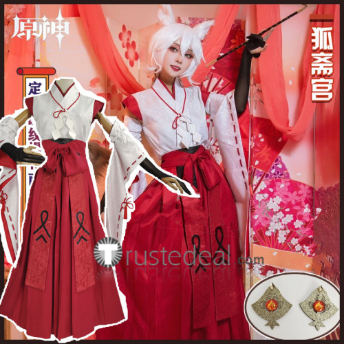 Genshin Impact Kitsune Saiguu Inagi Hotomi Shrine Maiden White Red Kimono Cosplay Costume