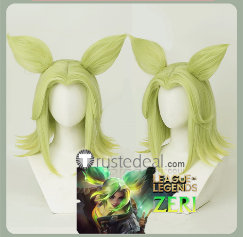 League of Legends LOL The Spark of Zaun Zeri Green Cosplay Wig Ears