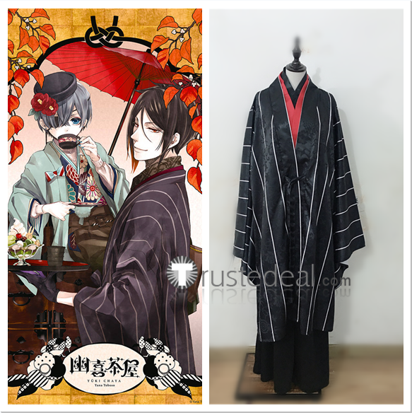 Black Butler Kuroshitsuji YUUKI CHAYA Sebastian Michaelis Black Kimono Cosplay Costume