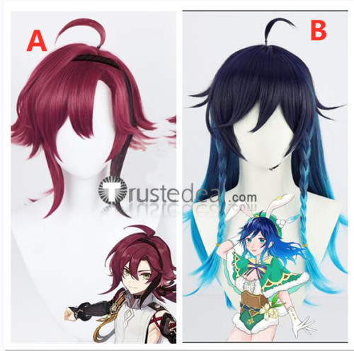 Genshin Impact Shikanoin Heizou Genderbend Venti Wendy Female Blue Red Cosplay Wigs