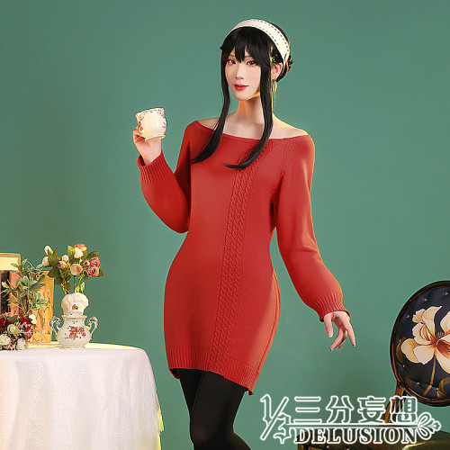 1/3 Delusion SPY x FAMILY Yor Forger Red Sweater Daily Dress Cosplay Costume