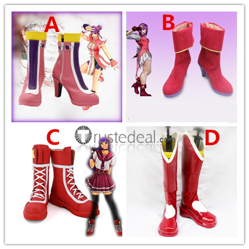 The King of Fighters KOF Athena Asamiya Red Cosplay Boots Shoes