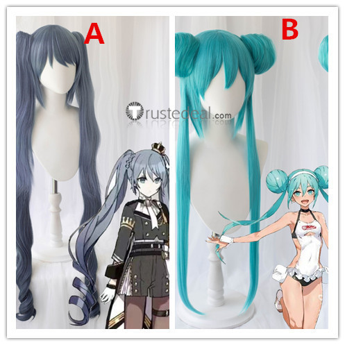 Vocaloid 2022 Racing Miku Hatsune Project Sekai Military Long Grey Green Ponytails Cosplay Wigs