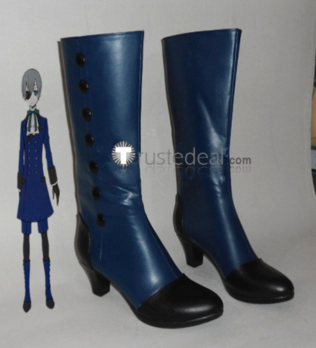 Black Butler Kuroshitsuji Ciel Phantomhive White Black Blue Cosplay Boots Shoes