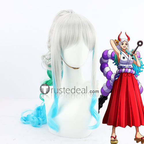 One Piece Yamato Silver Green Ponytail Cosplay Wig 2
