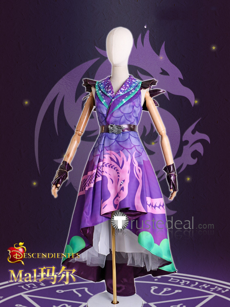 Descendants 3 Dragon Queen Mal Purple Dress Disney Gown Cosplay