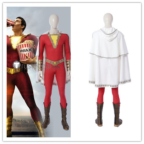 Justice League Captain Marvel Shazam Red White Cosplay Costume