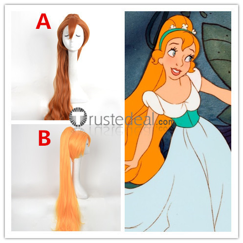 Disney Thumbelina Orange Brown Curly Ponytail Cosplay Wigs