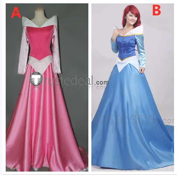 Sleeping Beauty Disney Princess Aurora Gorgeous Blue Pink Cosplay Costumes