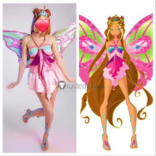 Winx Club Flora Enchantix Fairy Pink Dress Cosplay Costume
