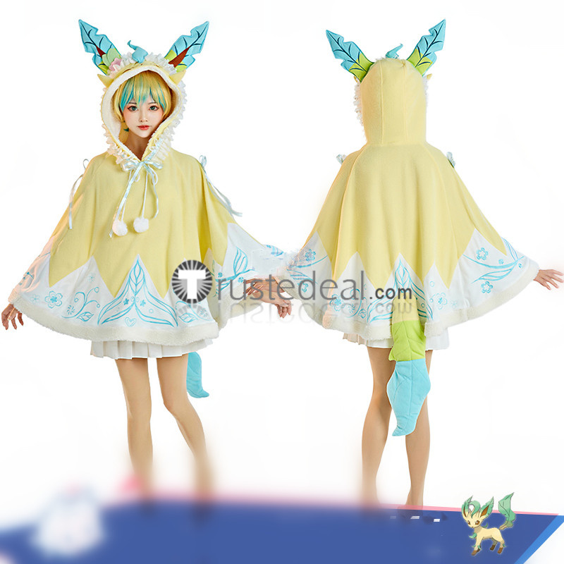 Pokemon Gijinka Leafeon Hoodie Cape Winter Coat Tail Cosplay
