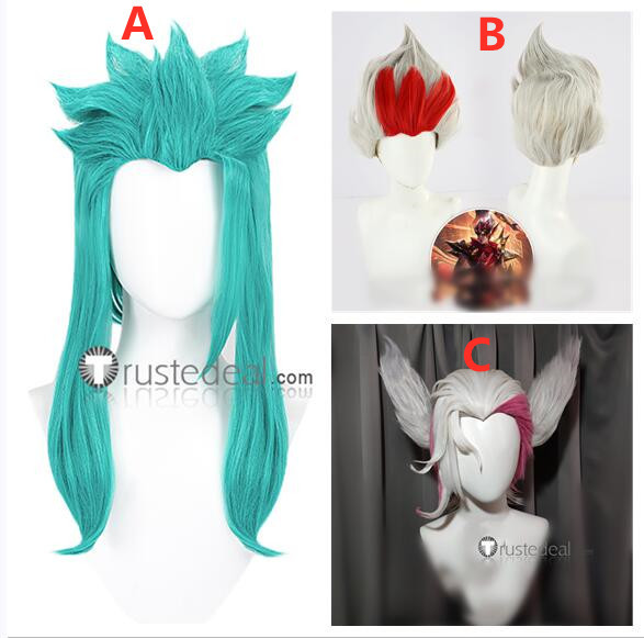 League of Legends LOL Rakan Xayah Sweetheart Valentine's Day Star Guardian Arcana Green White Pink Cosplay Wig Ears