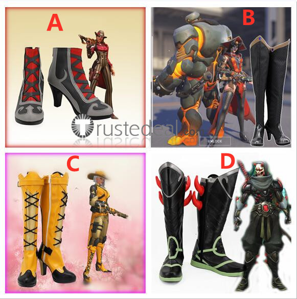 Overwatch Ashe Halloween Terror Genji Shimada Yellow Black Cosplay Boots Shoes