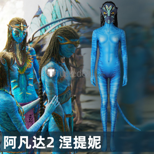 Avatar The Way of Water Neytiri Blue Bodysuit Mask Tail Cosplay Costume