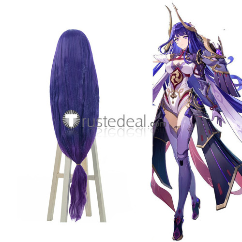 Genshin Impact Beelzebul Raiden Ei Shogun Boss Fight Purple Cosplay Wig 110cm