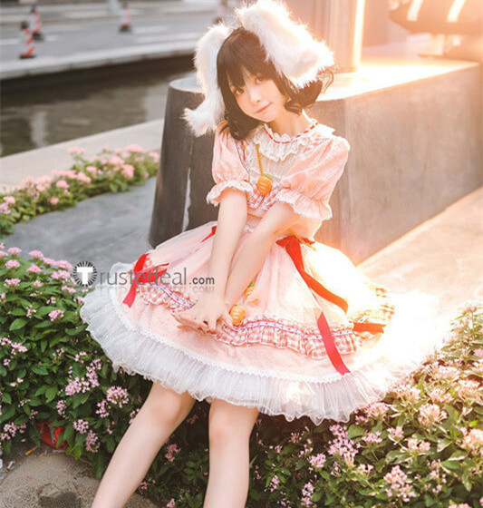 Touhou Project Tewi Inaba Pink Lolita Dress Rabbit Cosplay Costume