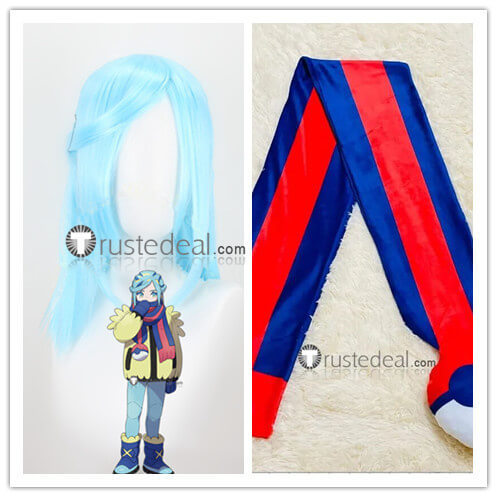 Pokemon Scarlet and Violet Grusha Blue Wig and Scarf Cosplay Props Accessory