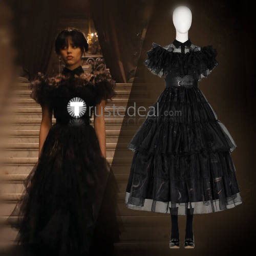 Wednesday Addams Prom Gown Black Cosplay Costume 1