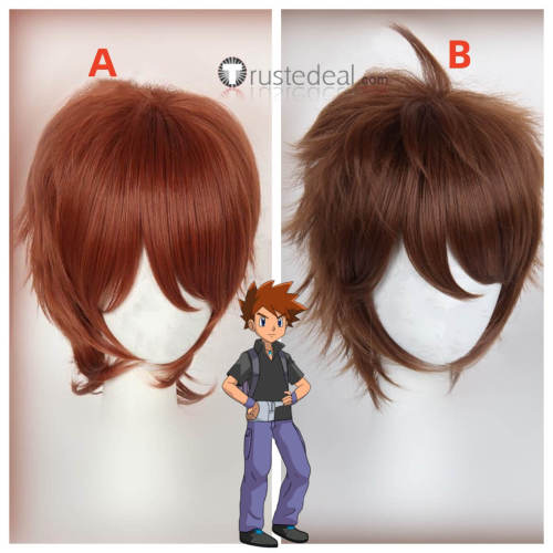 Pokemon Gary Oak Okido Green Brown Cosplay Wig