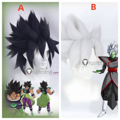 Dragon Ball Zamasu Fused Goku Broly Black Silver White Styled Spiky Cosplay Wig