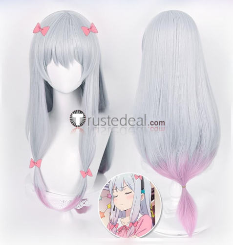 Eromanga Sensei Sagiri Izumi Long Grey Pink Cosplay Wig