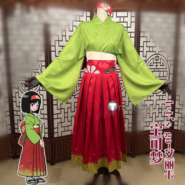 Pokemon Let's Go Erika Green Yukata Kimono Cosplay Costume