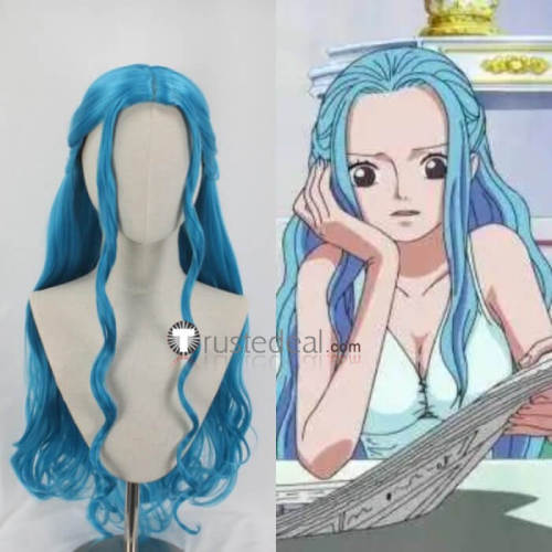 One Piece Nefertari Vivi Long Blue Curly Styled Cosplay Wig 2