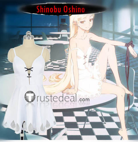 Bakemonogatari Shinobu Oshino Red White Dress Cosplay Costume 2