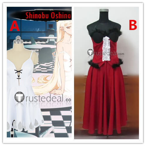 Bakemonogatari Shinobu Oshino Red White Dress Cosplay Costume 2