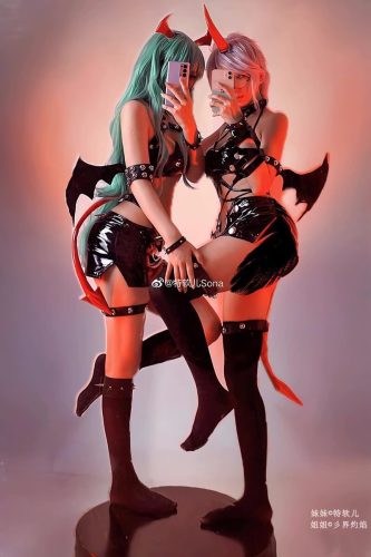 Panty and Stocking with Garterbelt Scanty Kneesocks Demon Sisters PU Cosplay Costume