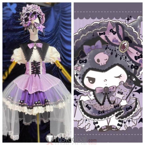 Onegai My Melody Kuromi Gijinka Human Lolita Purple Cosplay Costume