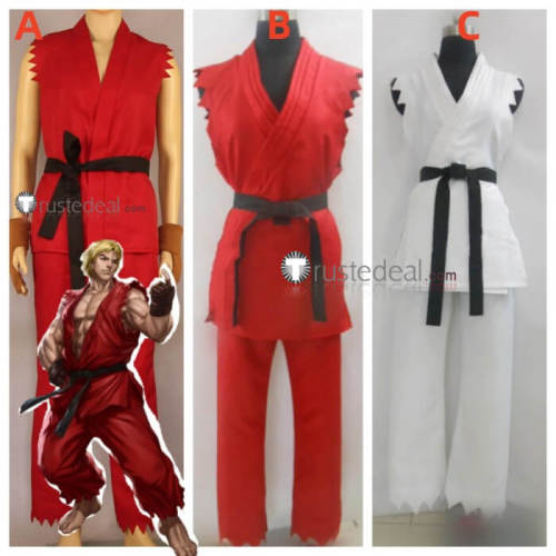 Street Fighter KEN Masters Ryu White Red Cosplay Costume