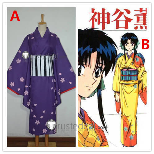 Rurouni Kenshin Kamiya Kaoru Purple Kimono Cosplay Costume