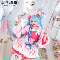 Spark Anime Vocaloid Hatsune Miku 14th Anniversary Birthday Rabbit Pink Cosplay Costume